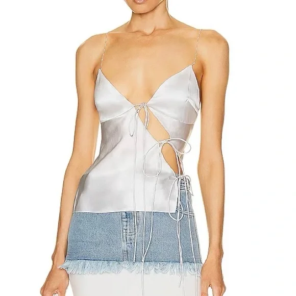Christopher Esber Silk Camisole in Light Silver - Picture 2 of 5